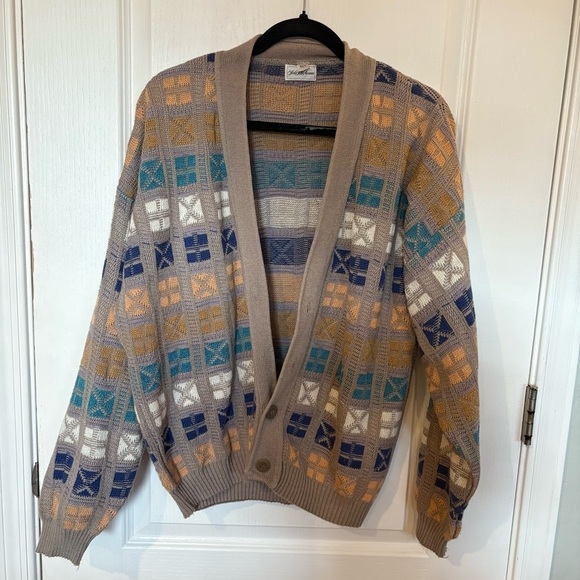 Saks Fifth Avenue Sweaters - Vintage Saks Fifth Avenue Multicolor Patterned Cardigan Large